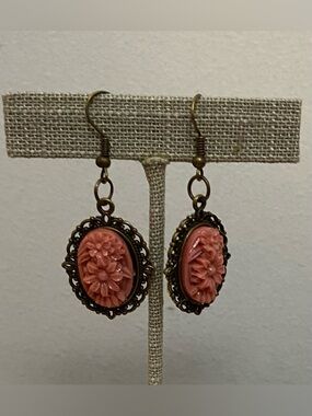 NEW Brass Pink Cameo earrings